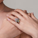 Silver 925 Rhodium Plated Multi Colored Hanging Evil Eye Ring - BGR00258