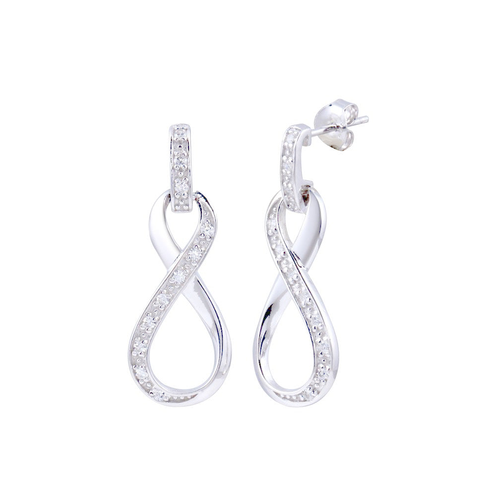 Rhodium Plated 925 Sterling Silver Infinity Clear CZ Dangling Stud Earring - BGE00184