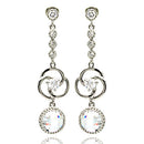 Silver 925 Rhodium Plated Spiral Design CZ Dangling Earrings - BGE00185