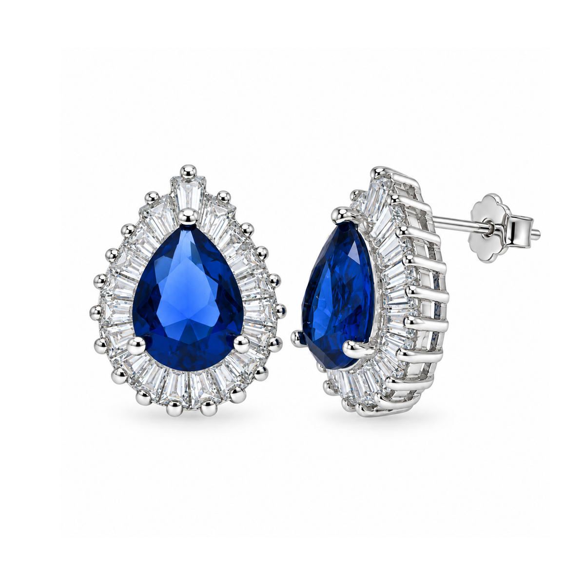Pendientes de tuerca con circonita cúbica en forma de lágrima chapada en rodio, color rojo y pavé transparente, plata 925 - BGE00335