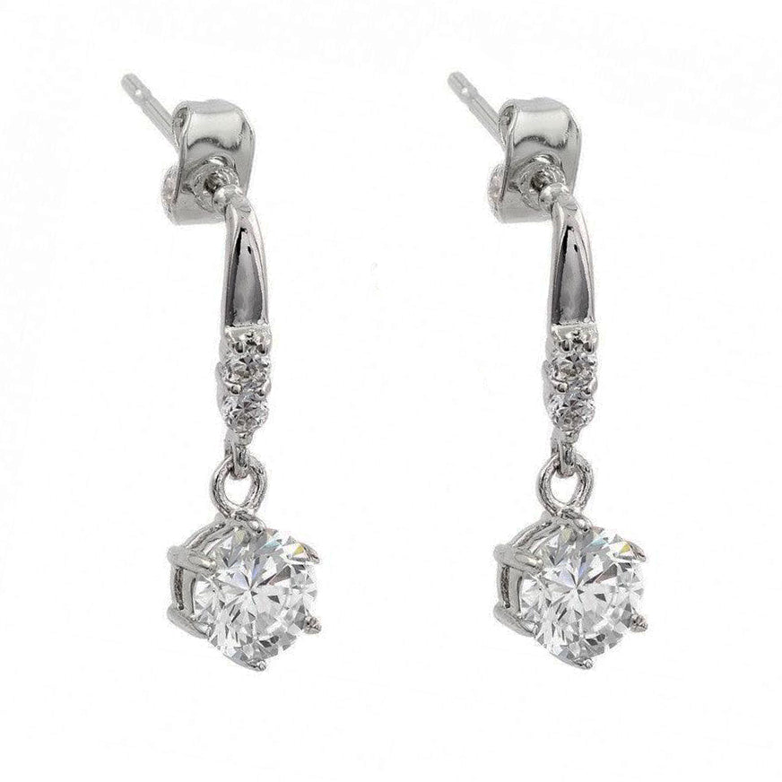 Silver 925 Rhodium Plated Round Center CZ Dangling Stud Earrings - BGE00378