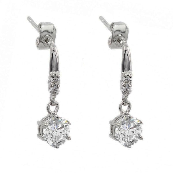 Silver 925 Rhodium Plated Round Center CZ Dangling Stud Earrings - BGE00378
