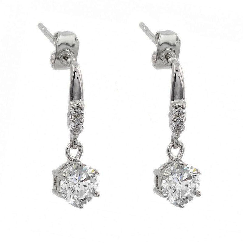 Silver 925 Rhodium Plated Round Center CZ Dangling Stud Earrings - BGE00378