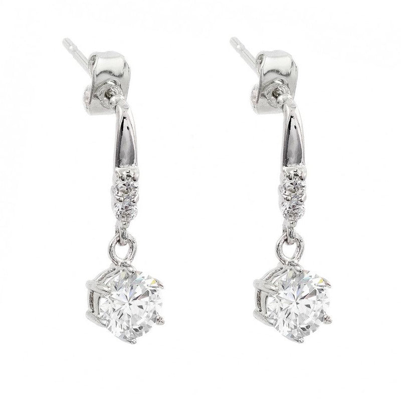 Silver 925 Rhodium Plated Round Center CZ Dangling Stud Earrings - BGE00378