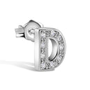Rhodium Plated 925 Sterling Silver Letter Alphabet Clear CZ 8.8mm Stud Single Earring - BGE00387