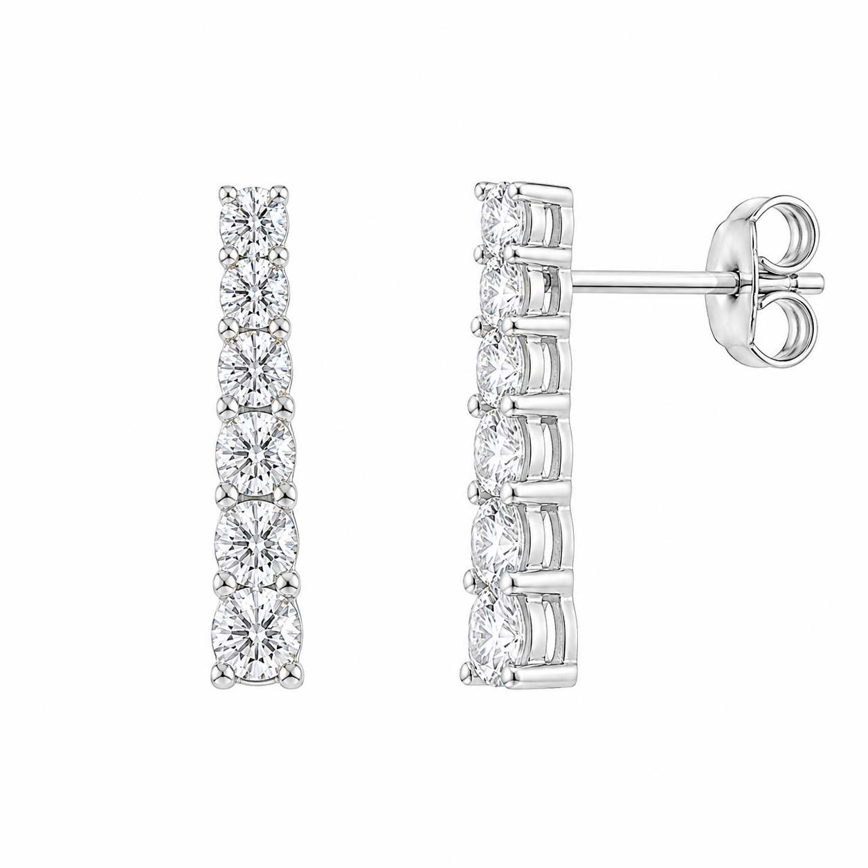 Rhodium Plated 925 Silver Graduated Round CZ Stud Earrings - BGE00402