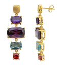 Gold Plated 925 Sterling Silver Dangling Multi Color Baguette Cut CZ Necklace and Stud Earring - BGS00631