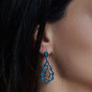 Rhodium Plated 925 Sterling Silver Teal and Blue CZ Teardrop Earrings - BGE00582