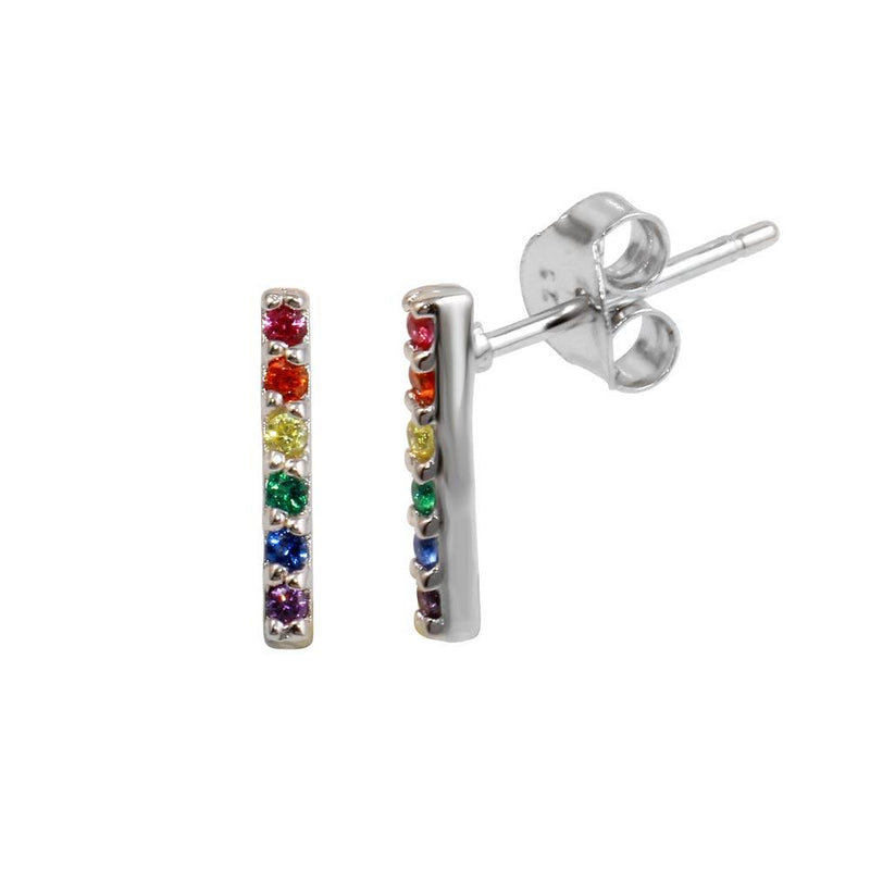Rhodium Plated 925 Sterling Silver Rainbow Multi Color CZ Bar Necklace & Earring Set- STS00555