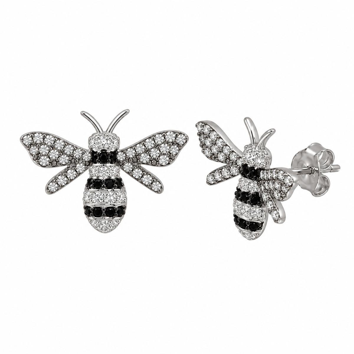 Pendiente de botón de abeja con circonitas cúbicas en plata de ley 925 bañado en oro - BGE00656