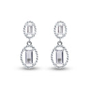 Rhodium Plated 925 Sterling Silver Dangling Baguette CZ Stud Earrings - BGE00748