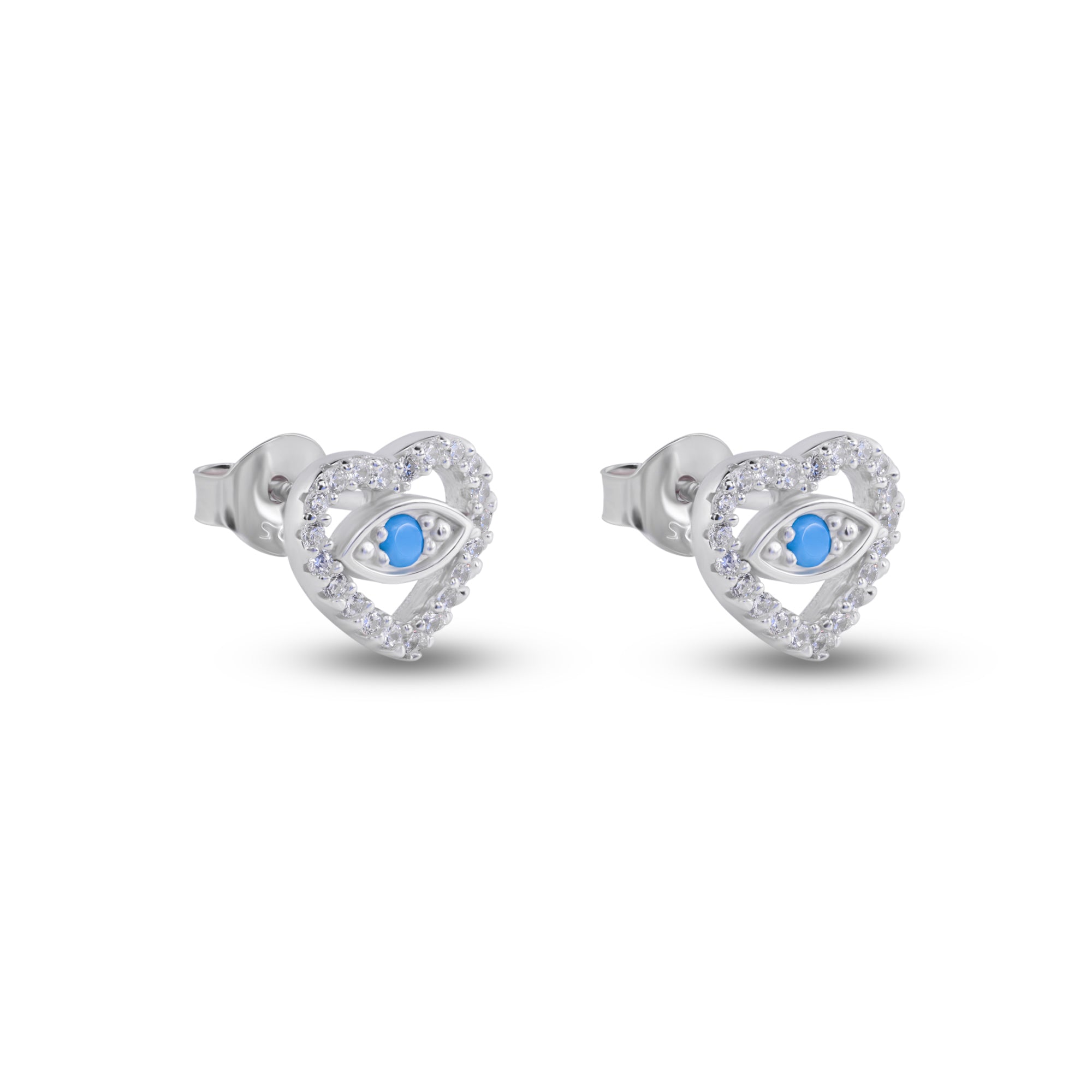 Pendientes de plata de ley 925 rodiada con forma de corazón y circonita cúbica transparente - BGE00750