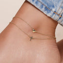 Gold Plated 925 Sterling Silver Cross and Heart Anklet - BGF00019GP