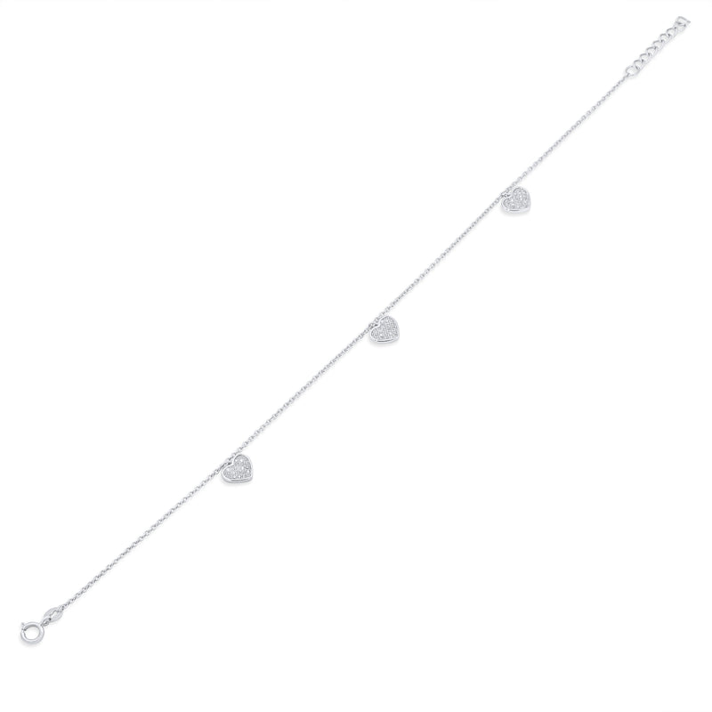Tobillera con triple corazón de circonita cúbica en plata de ley 925 rodiada - BGF00030