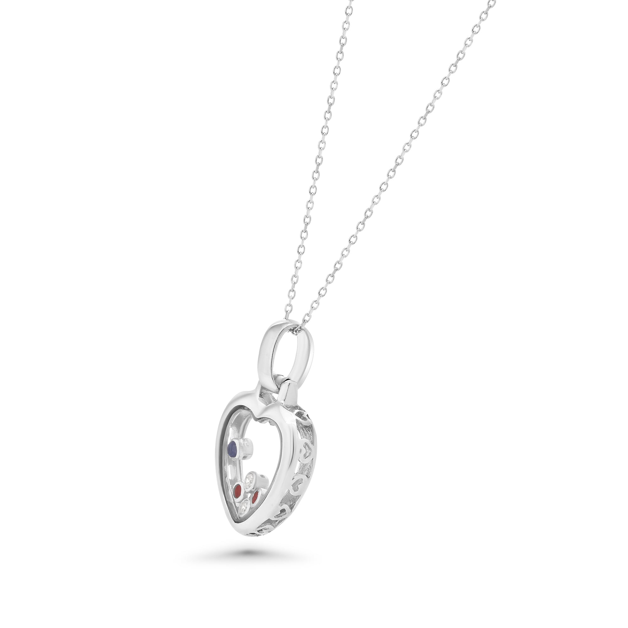 Rhodium Plated 925 Sterling Silver Floating Colored CZ Heart Locket Pendant Necklace- BGP00005