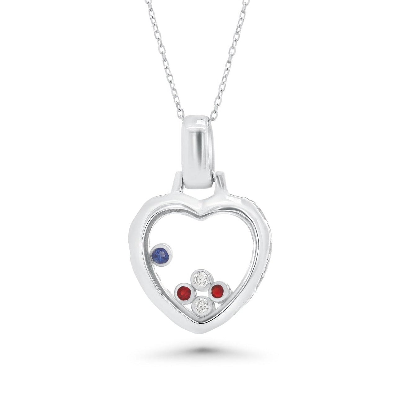 Rhodium Plated 925 Sterling Silver Floating Colored CZ Heart Locket Pendant Necklace- BGP00005