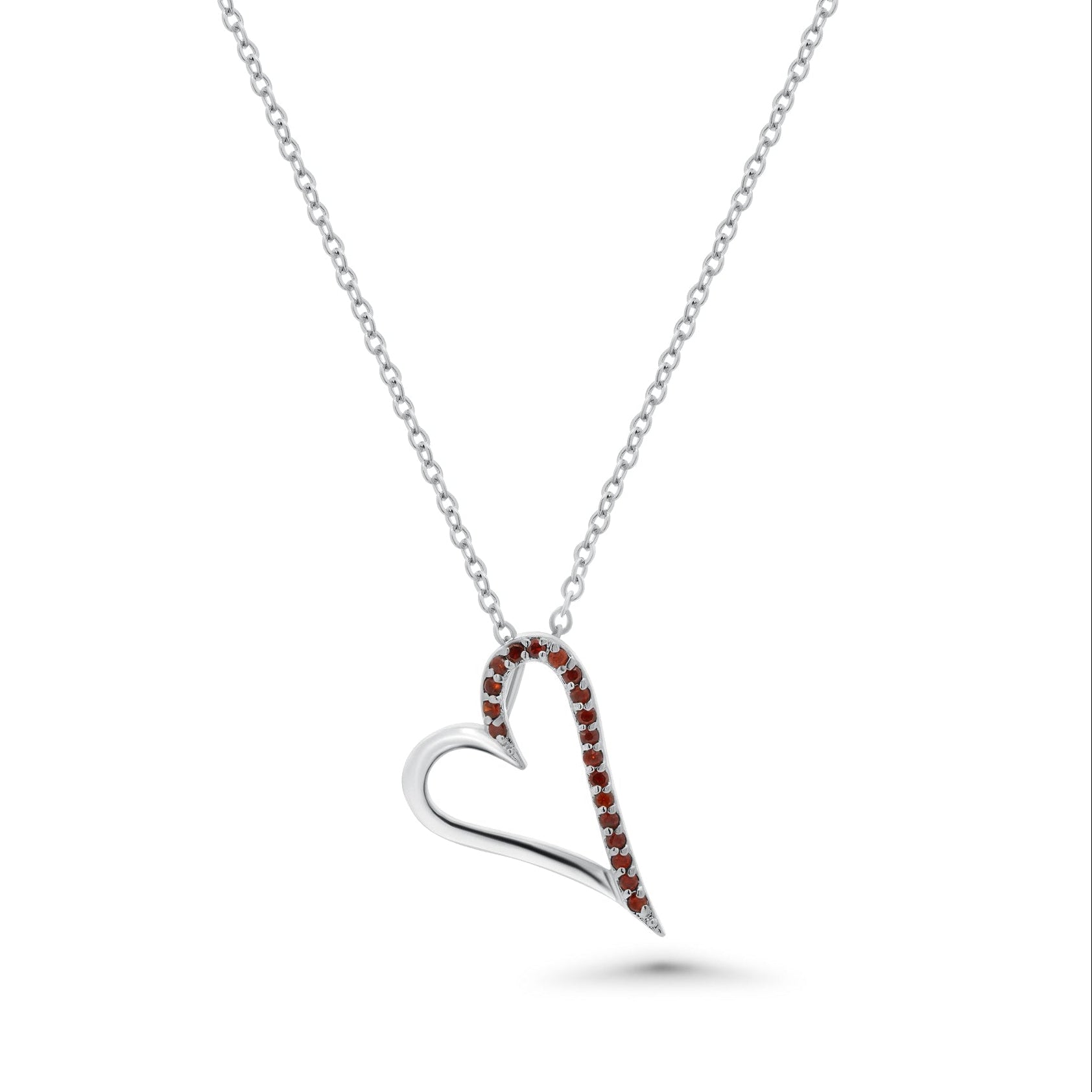 Clearance-Silver 925 Red CZ Rhodium Plated Heart Pendant Necklace - BGP00023