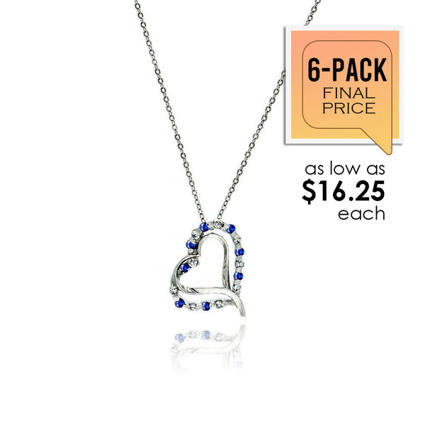 Silver 925 Double Open Heart Pendant with Blue and Clear CZ Accents (6/Pk) - BGP00031BL-PX