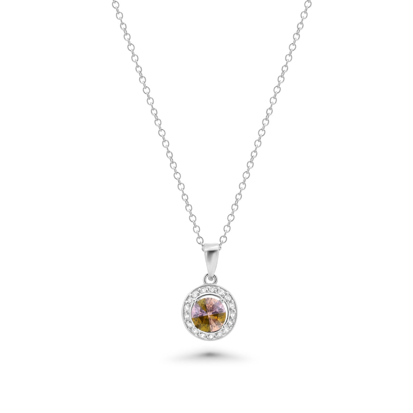 Clearance-Silver 925 Multi Color CZ Rhodium Plated Solitaire Pendant Necklace - BGP00052