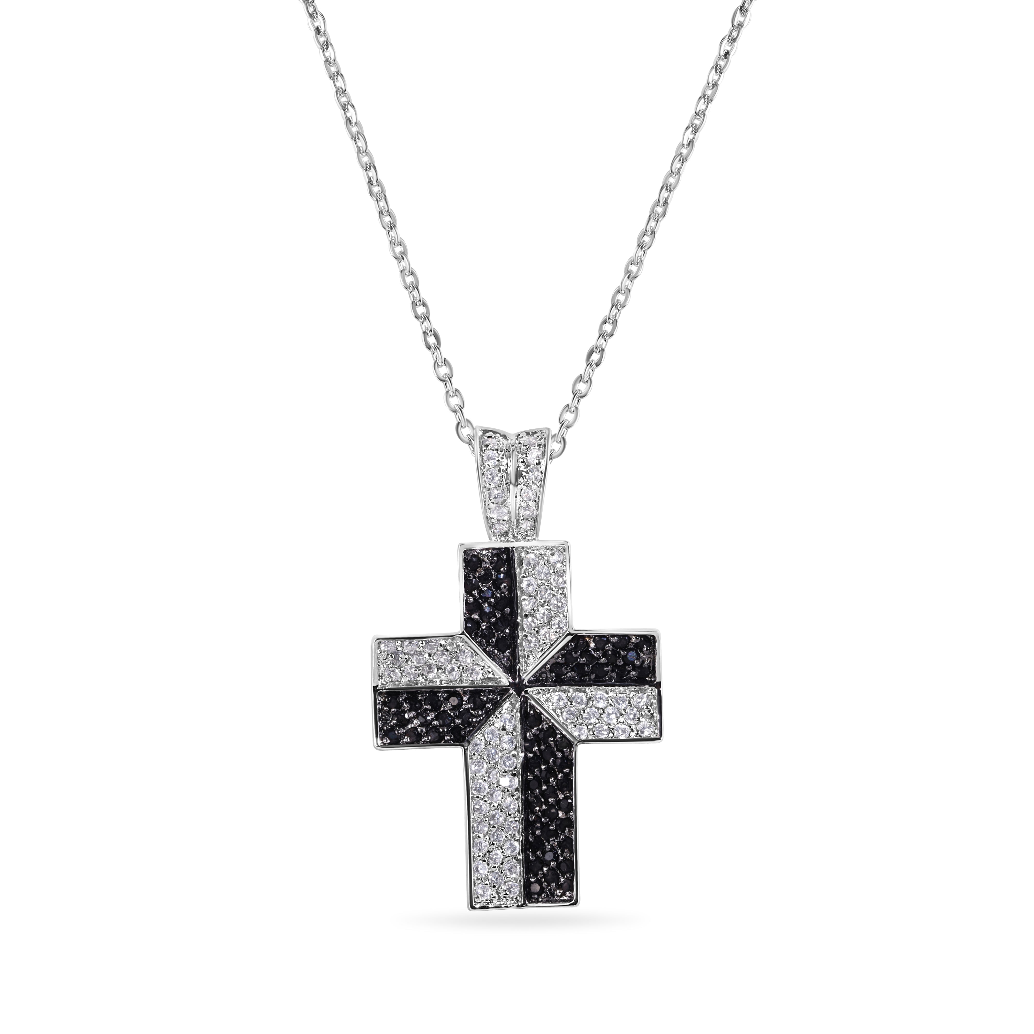 Clearance-Silver 925 Black and Clear CZ Black Rhodium Plated Cross Pendant Necklace - BGP00140
