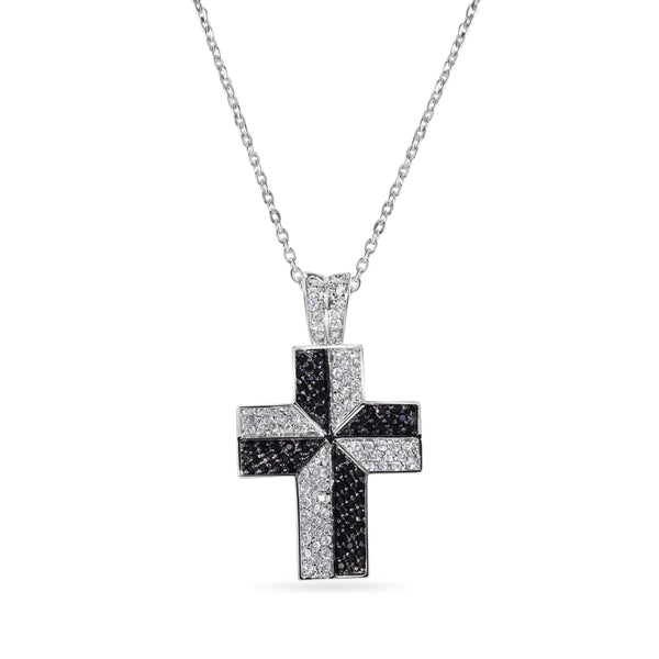 Closeout-Collar con colgante de cruz chapado en rodio negro y circonita transparente de plata 925 - BGP00140