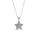 Clearance-Rhodium Plated 925 Sterling Silver Star Clear CZ Adjustable Necklace - BGP00154