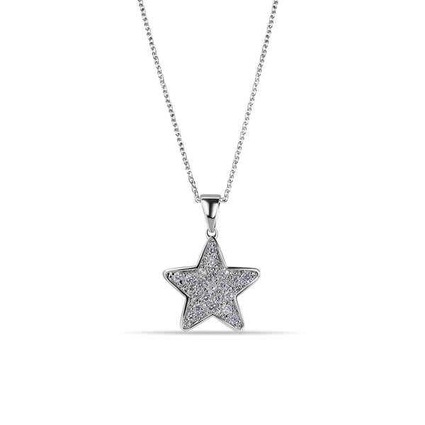 Closeout-Rhodium Plated 925 Sterling Silver Star Clear CZ Adjustable Necklace - BGP00154