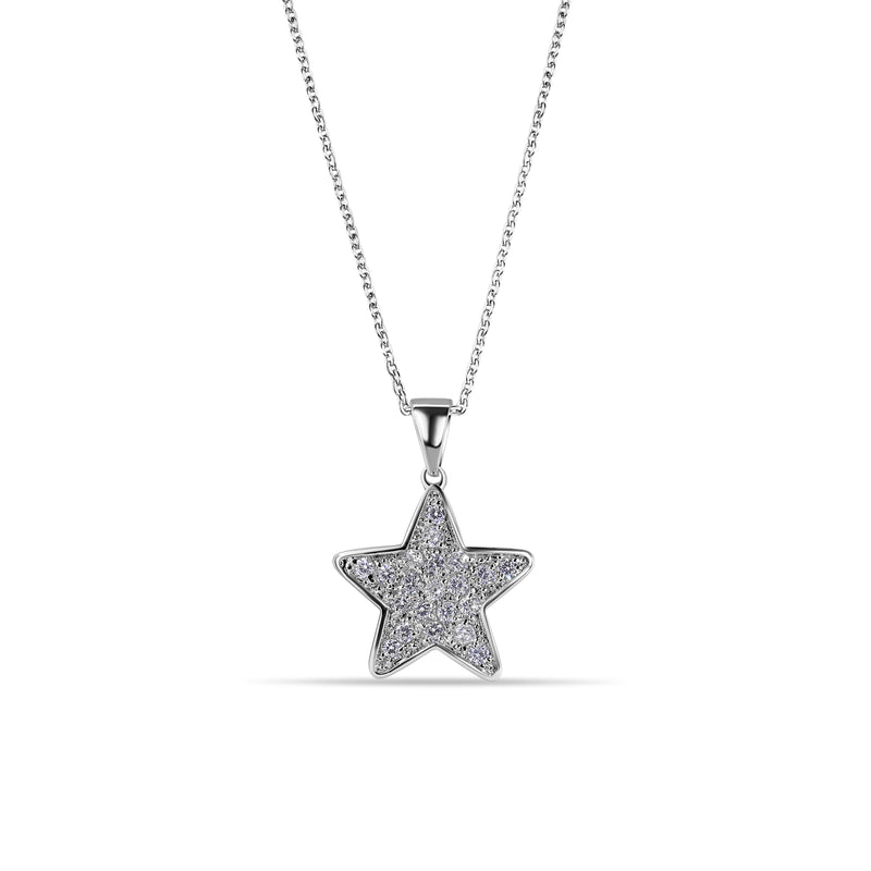 Closeout-Rhodium Plated 925 Sterling Silver Star Clear CZ Adjustable Necklace - BGP00154