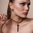 Clearance-Silver 925 Rhodium Black Cross CZ Necklace - BGP00199