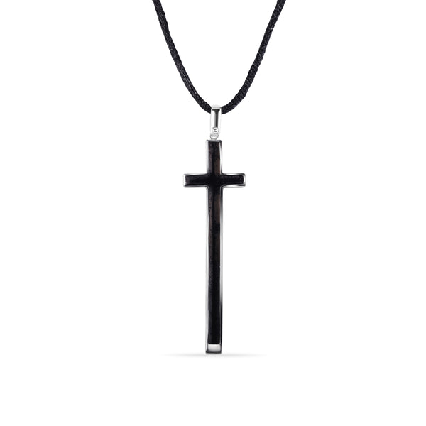 Closeout-Collar de plata 925 con cruz negra y circonita rodiada - BGP00199