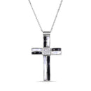 Clearance-Silver 925 Black and Rhodium Cross CZ Necklace - BGP00200