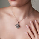 Clearance-Silver 925 Rhodium Square Filigree CZ Locket Necklace - BGP00224