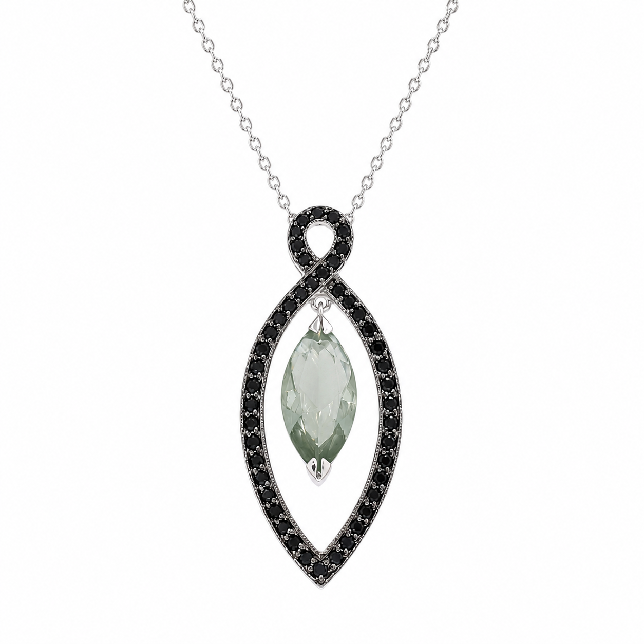 Collar abierto de plata de ley 925 rodiada con circonita negra en forma de lágrima - BGP00237