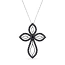 Collar con colgante de cruz de circonitas transparentes y negras bañado en rodio y plata 925 - STP00804