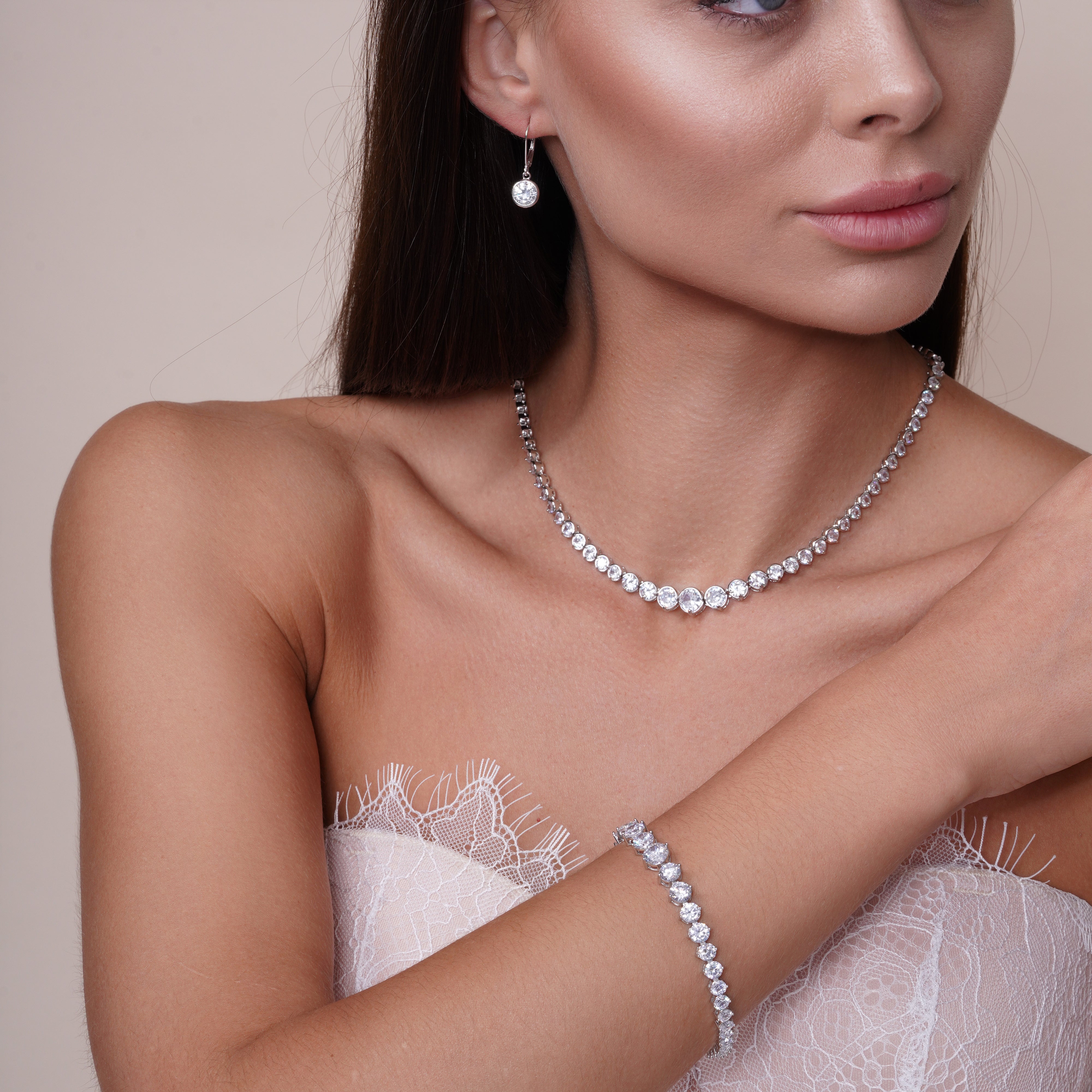 Silver 925 Rhodium Plated Chain CZ Tennis Necklace - BGP00451