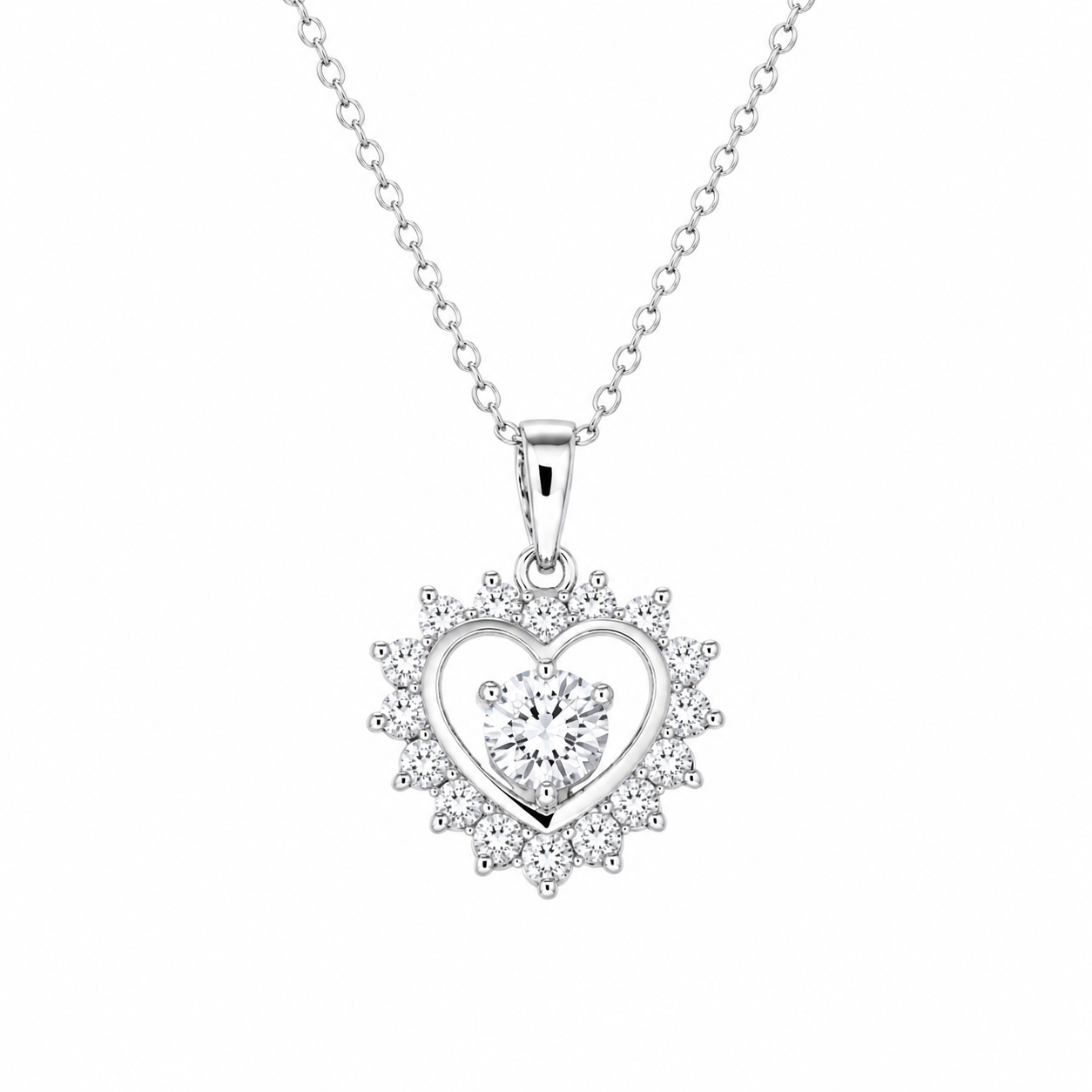 Collar de plata 925 con corazón abierto y circonitas chapadas en rodio - BGP00465