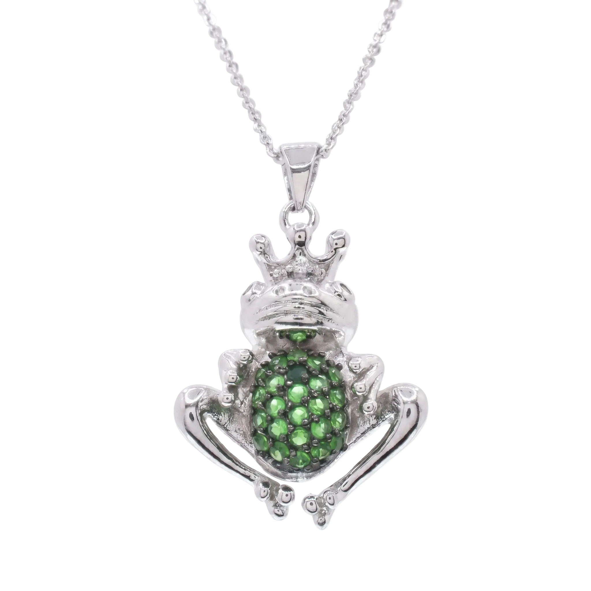 Collar con circonita cúbica de rana verde central chapada en rodio de plata 925 - BGP00610