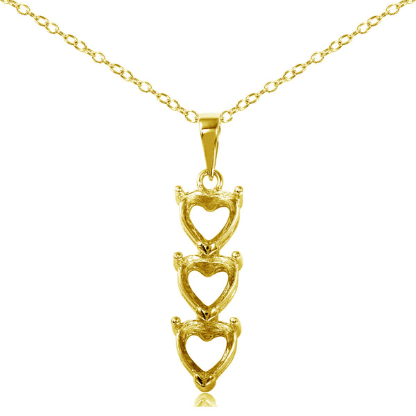 Silver 925 Gold Plated Personalized 3 Heart Drop Mounting Necklace - BGP00780GP