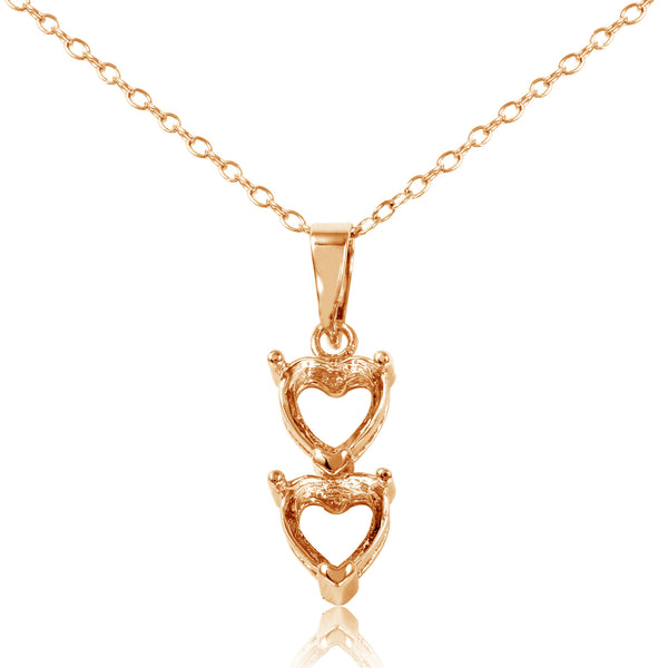 Silver 925 Rose Gold Plated Personalized 2 Heart Drop Mounting Necklace - BGP00781RGP