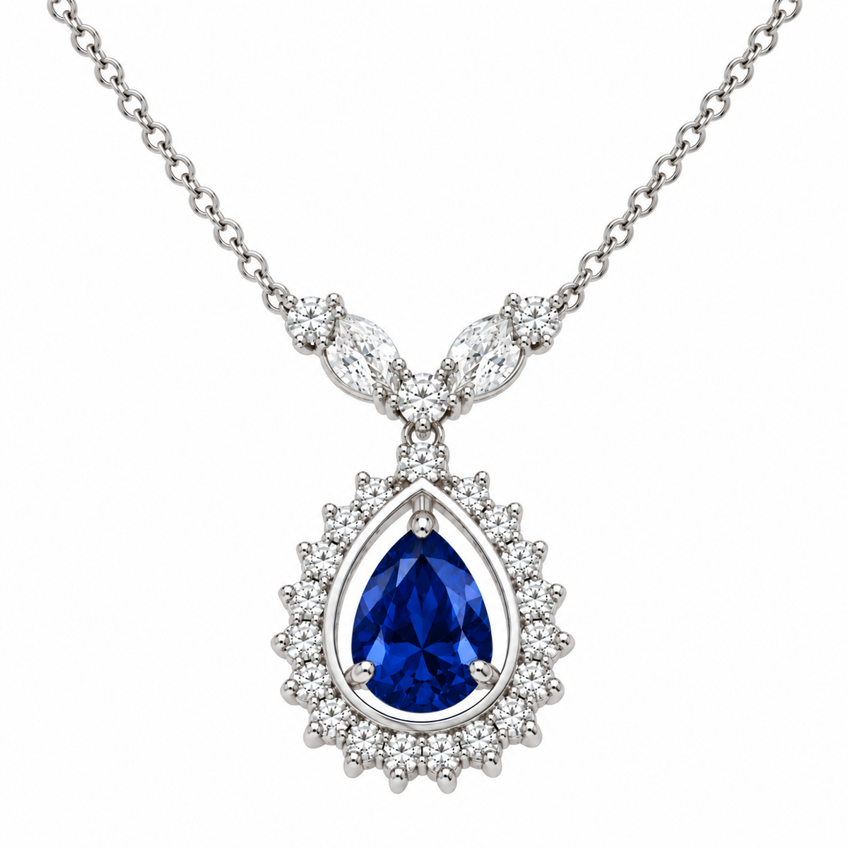 Rhodium Plated 925 Sterling Silver CZ Tear Drop Birthstone Pendant Necklace - BGP00830