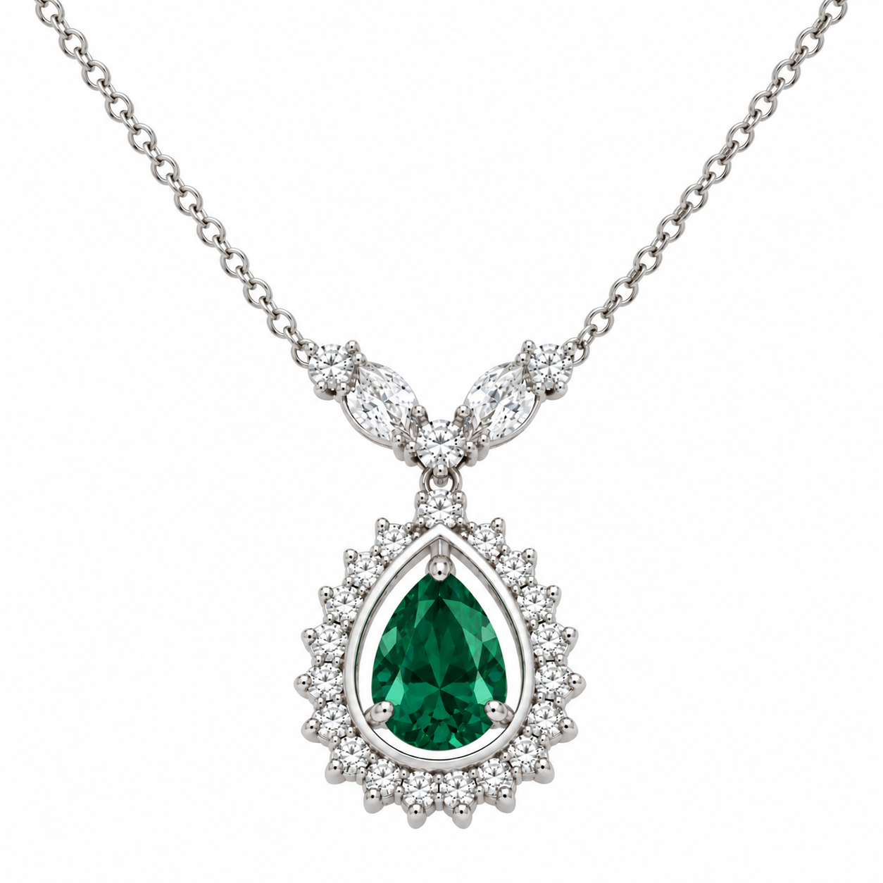 Rhodium Plated 925 Sterling Silver CZ Tear Drop Birthstone Pendant Necklace - BGP00830