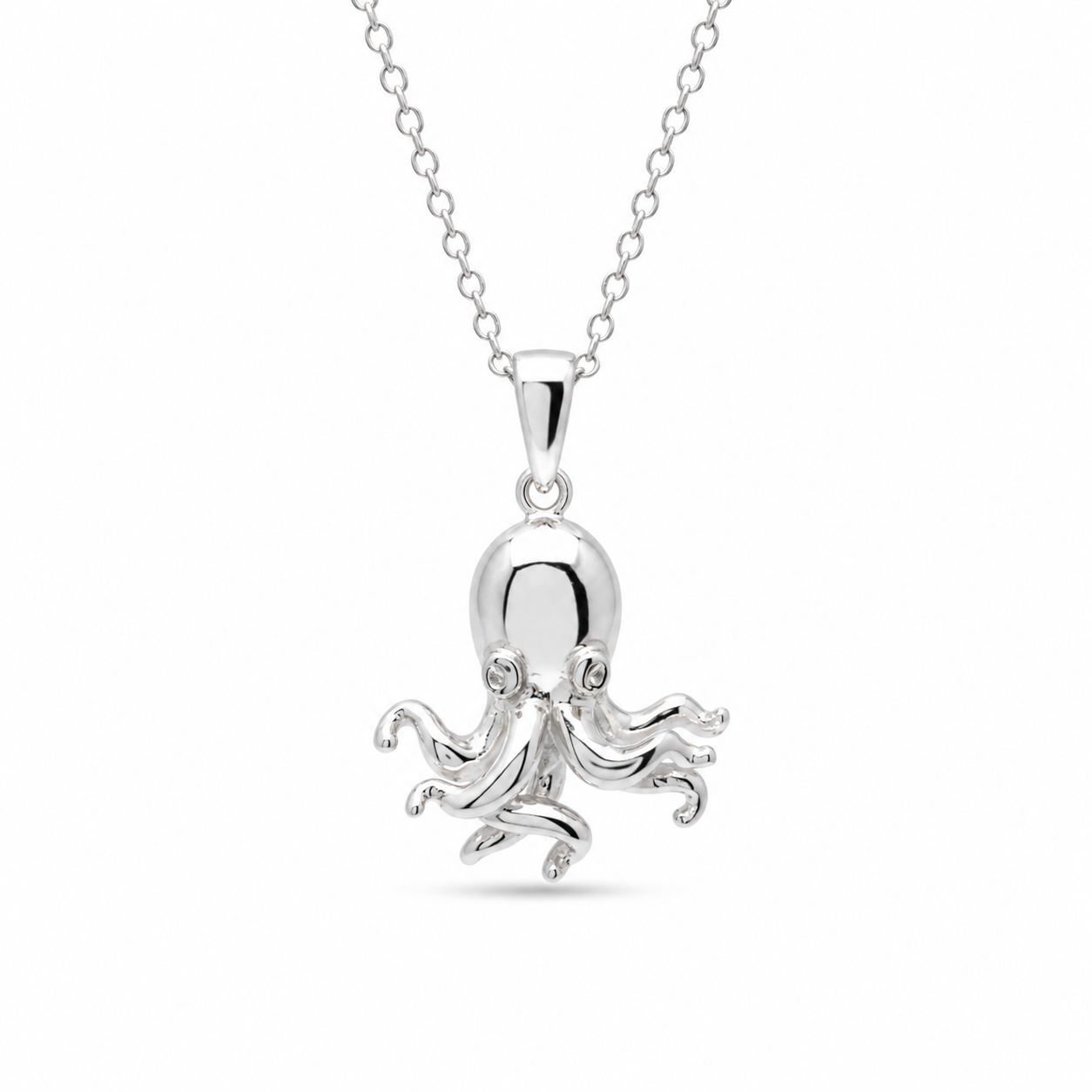 Rhodium Plated 925 Sterling Silver Clear CZ Octopus Pendant