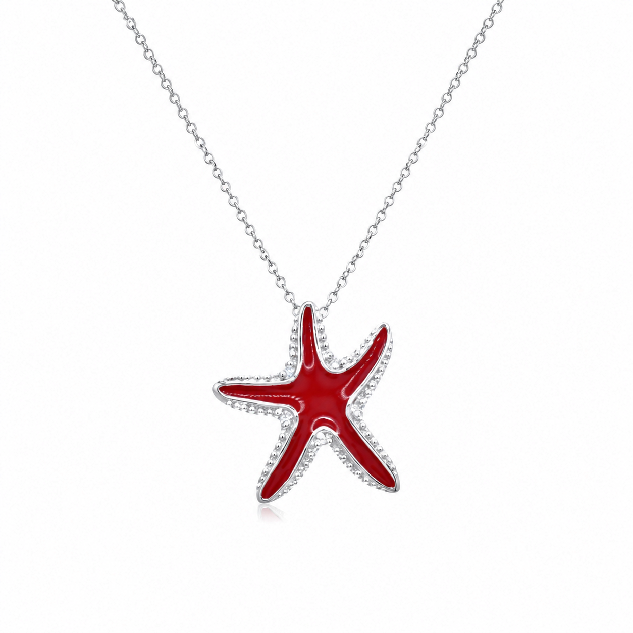 Collar con colgante de ballena y pez estrella roja con circonita cúbica transparente bañada en rodio de plata 925 - BGP00851