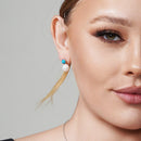 Rhodium Plated 925 Sterling Silver Pearl and Turquoise CZ Earring - BGE00689