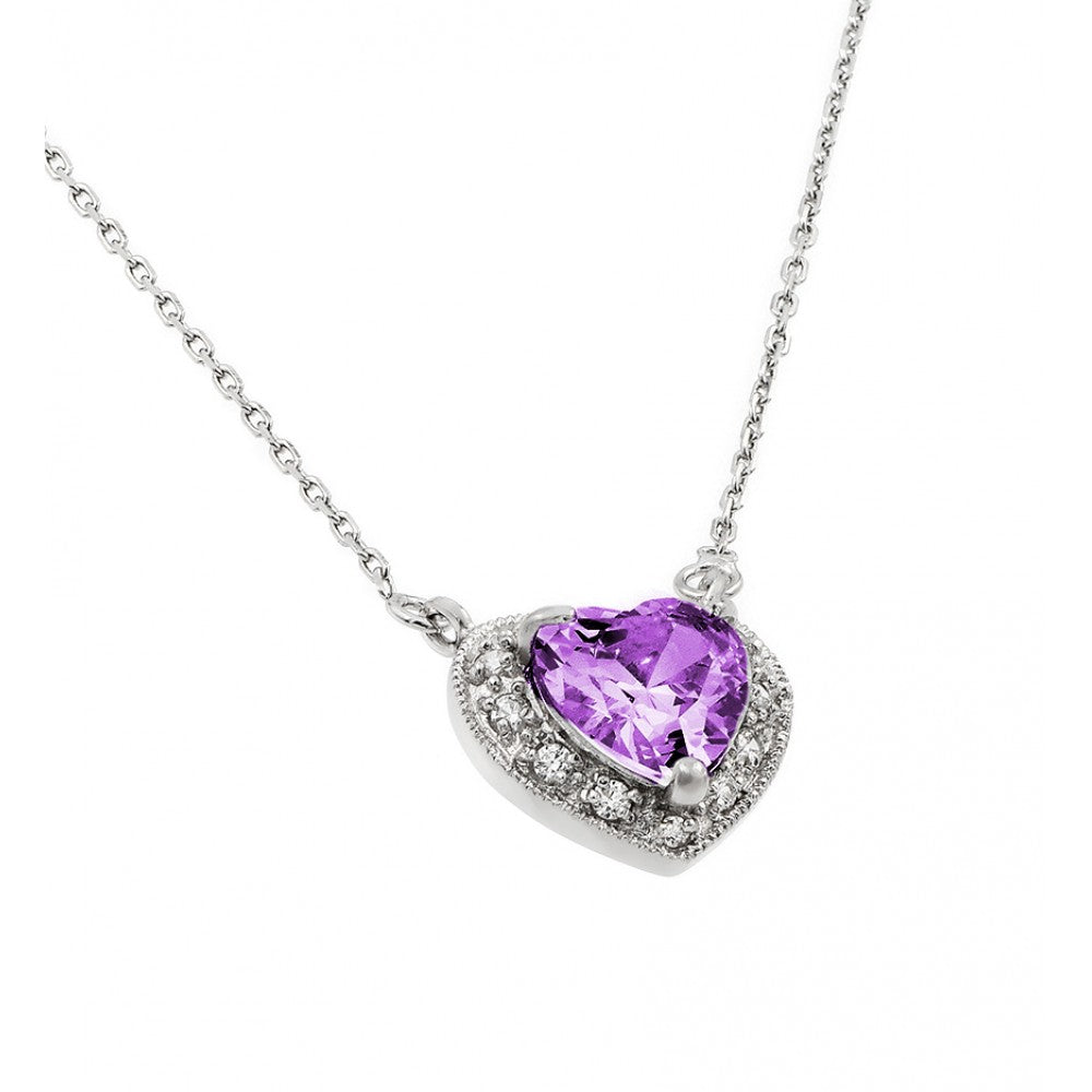 Collar de plata de ley 925 rodiada con circonitas y piedra de nacimiento en forma de corazón - BGP00911