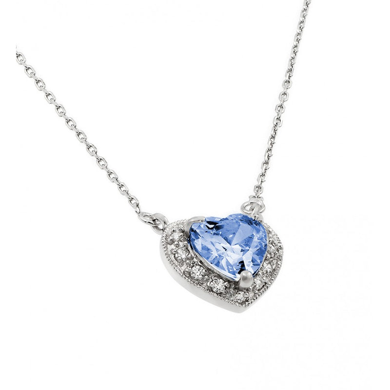 Rhodium Plated 925 Sterling Silver CZ Heart Birthstone Necklace - BGP00911