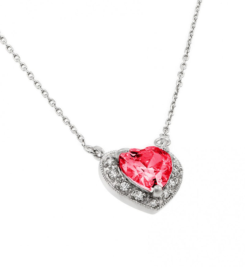 Rhodium Plated 925 Sterling Silver CZ Heart Birthstone Necklace - BGP00911