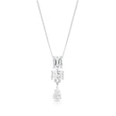 Silver 925 Rhodium Plated Clear CZ Rectangular and Drop Shape Pendant Necklace - BGP00924