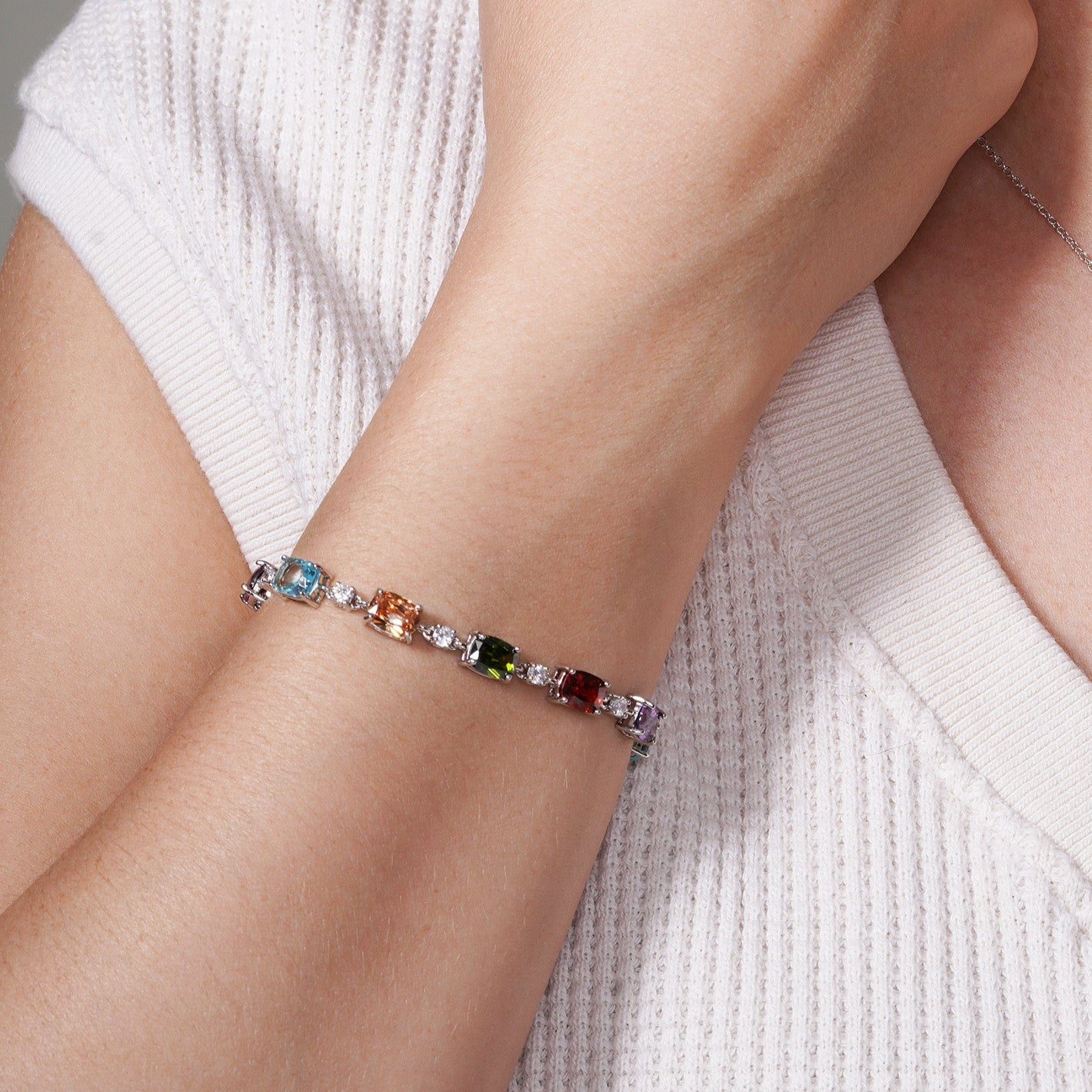 Rhodium Plated 925 Sterling Silver Clear and Multi-Colored CZ Tennis Bracelet - BGB00312MUL