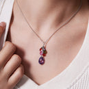 Silver 925 Rhodium Plated Clear CZ Multi-Color Pear Shapes Pendant Necklace - BGP00950